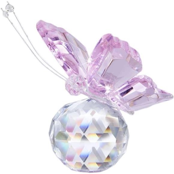 H&D HYALINE & DORA Pink Crystal Flying Butterfly with Crystal Ball Base Figurine